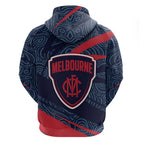 Melbourne Demons Australian Football Zip Hoodie Devil Mascot With Indigenous Pattern Art