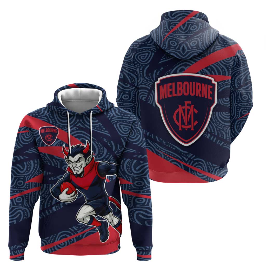 Melbourne Demons Australian Football Zip Hoodie Devil Mascot With Indigenous Pattern Art