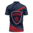Melbourne Demons Australian Football Zipper Polo Shirt Devil Mascot With Indigenous Pattern Art