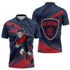 Melbourne Demons Australian Football Zipper Polo Shirt Devil Mascot With Indigenous Pattern Art