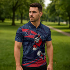 Melbourne Demons Australian Football Zipper Polo Shirt Devil Mascot With Indigenous Pattern Art