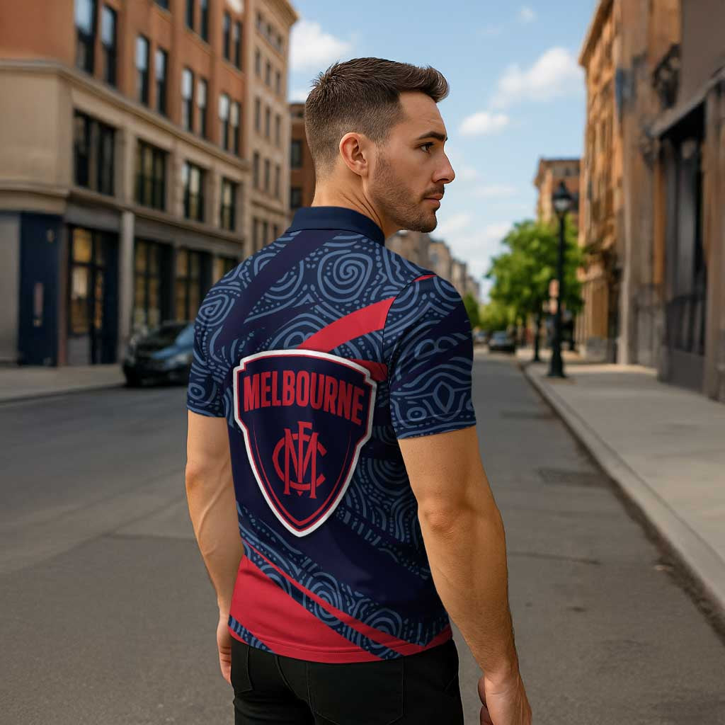 Melbourne Demons Australian Football Zipper Polo Shirt Devil Mascot With Indigenous Pattern Art