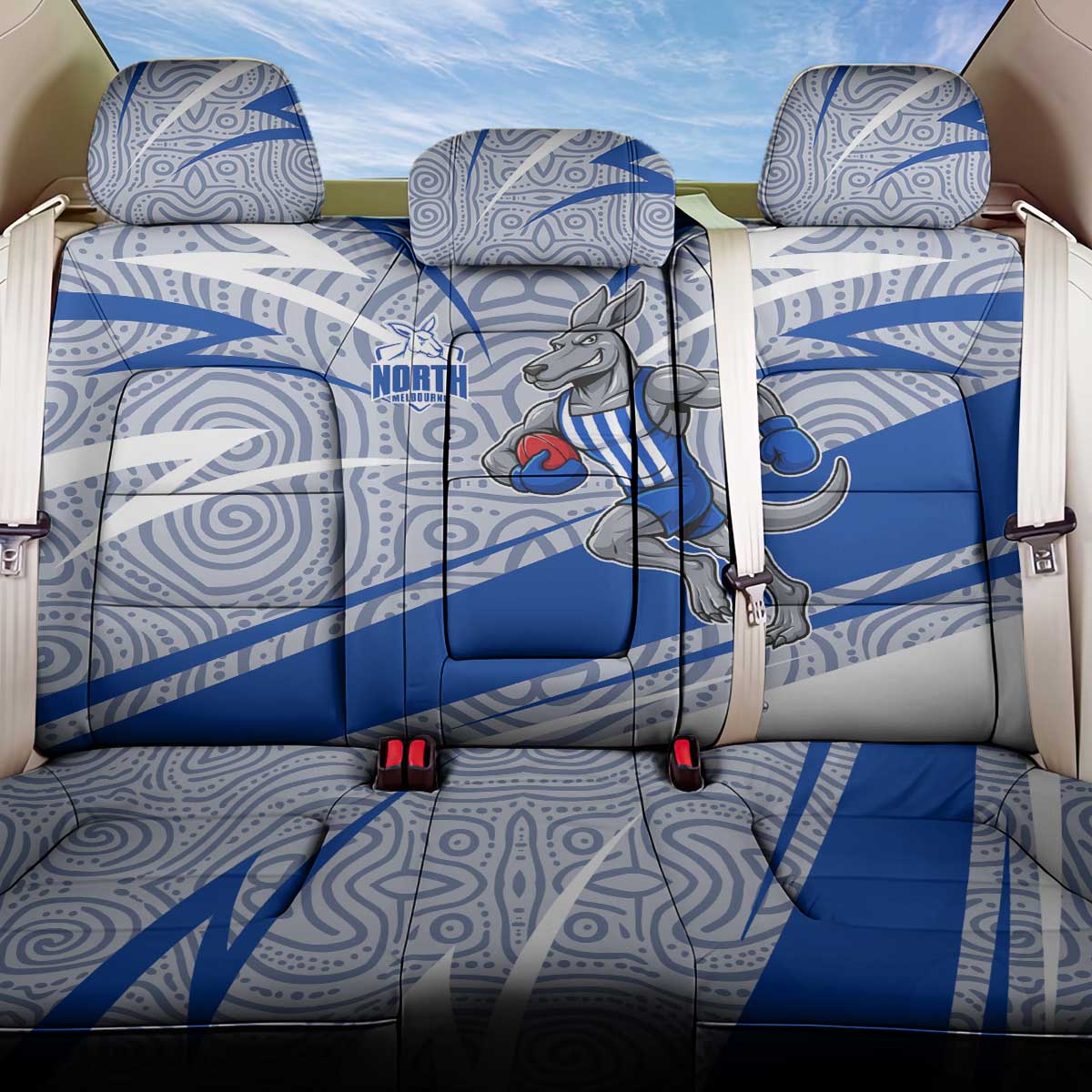 North Melbourne Kangaroos Australian Football Back Car Seat Cover Kangaroo Mascot Design With Indigenous Pattern Art