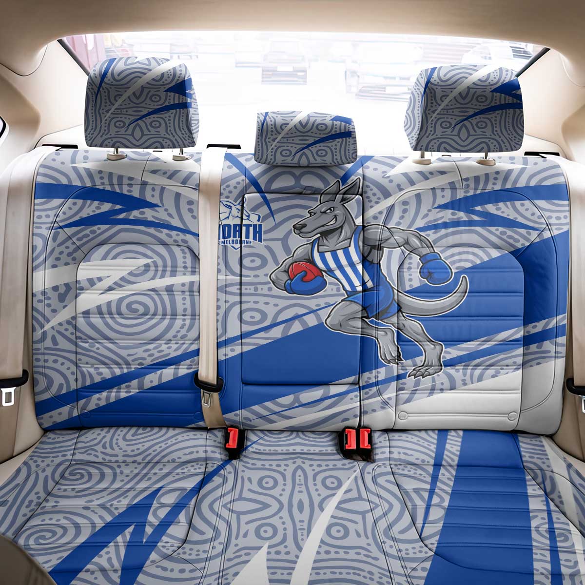 North Melbourne Kangaroos Australian Football Back Car Seat Cover Kangaroo Mascot Design With Indigenous Pattern Art