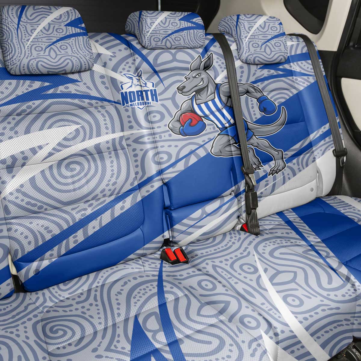 North Melbourne Kangaroos Australian Football Back Car Seat Cover Kangaroo Mascot Design With Indigenous Pattern Art