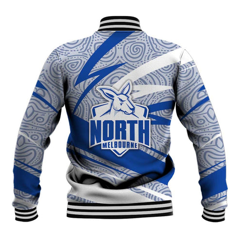 North Melbourne Kangaroos Australian Football Baseball Jacket Kangaroo Mascot Design With Indigenous Pattern Art