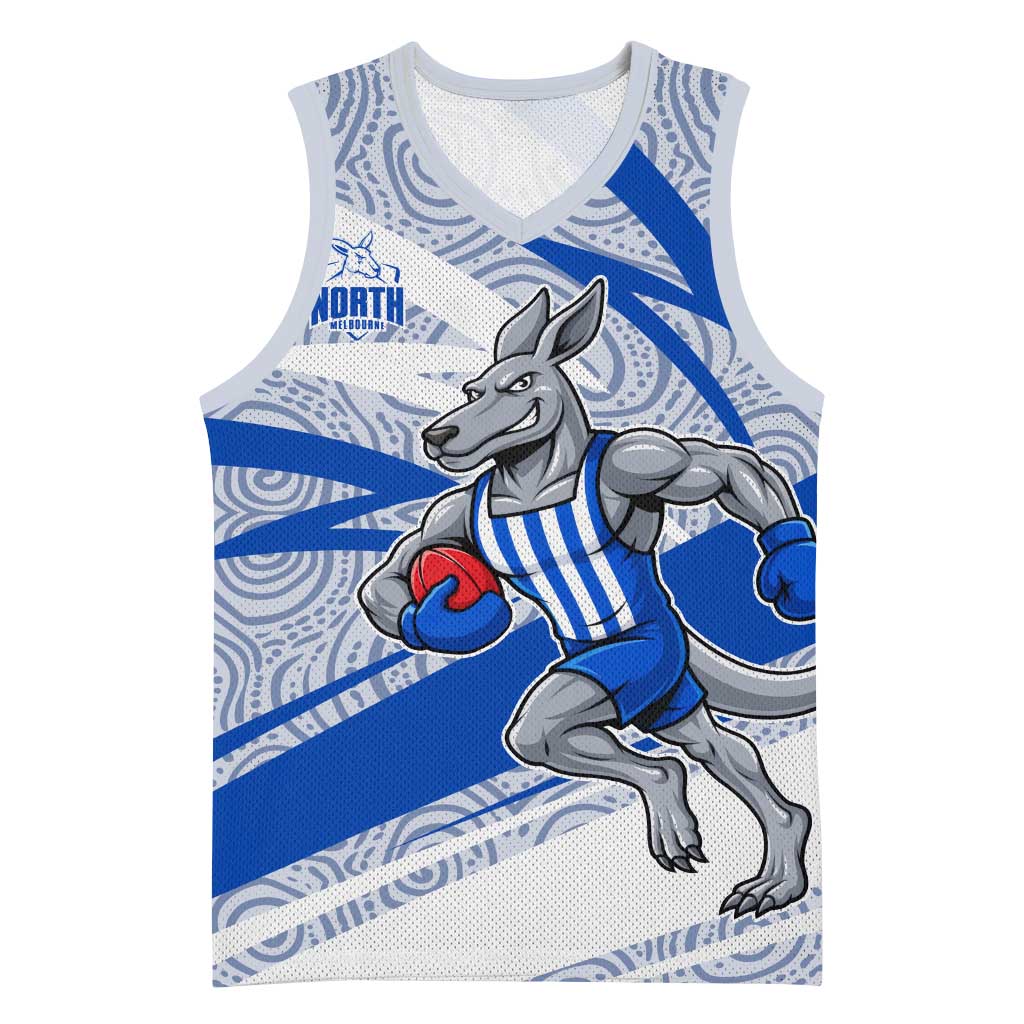 North Melbourne Kangaroos Australian Football Basketball Jersey Kangaroo Mascot Design With Indigenous Pattern Art