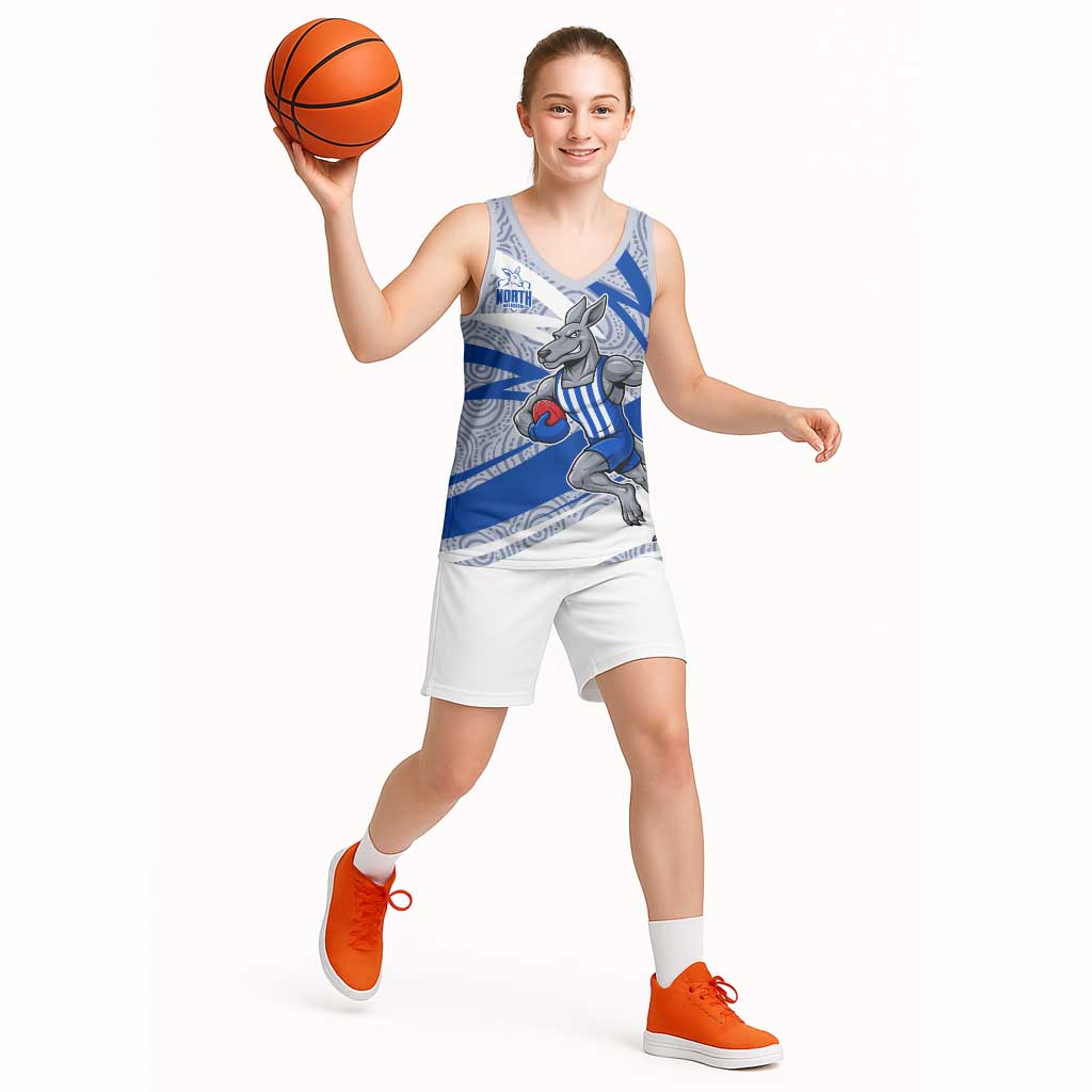 North Melbourne Kangaroos Australian Football Basketball Jersey Kangaroo Mascot Design With Indigenous Pattern Art