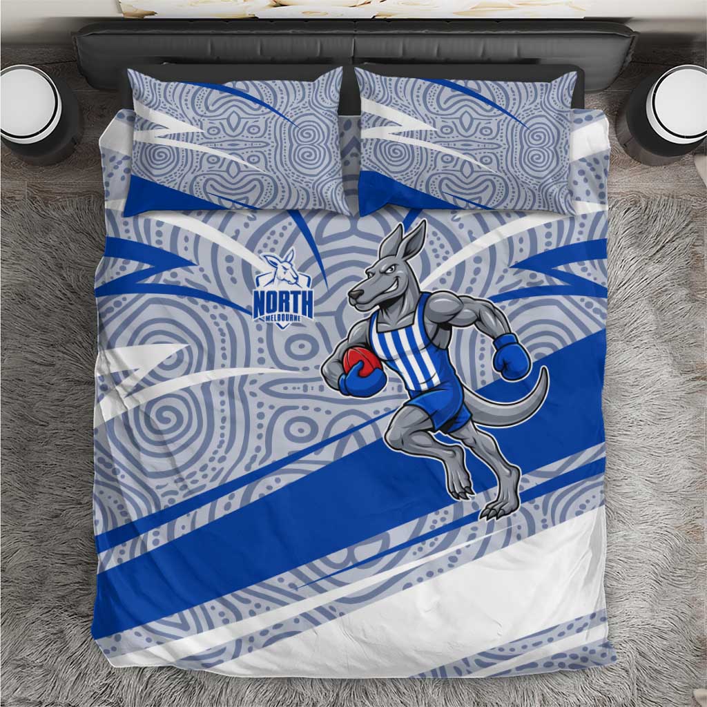 North Melbourne Kangaroos Australian Football Bedding Set Kangaroo Mascot Design With Indigenous Pattern Art