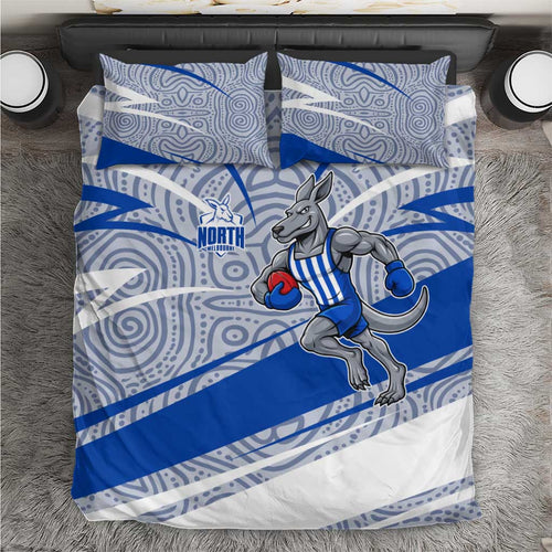North Melbourne Kangaroos Australian Football Bedding Set Kangaroo Mascot Design With Indigenous Pattern Art