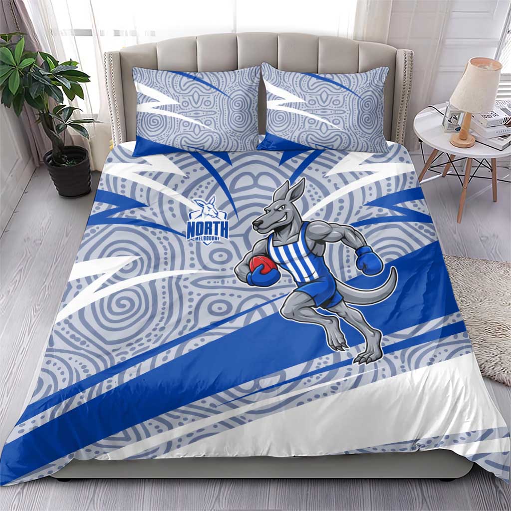 North Melbourne Kangaroos Australian Football Bedding Set Kangaroo Mascot Design With Indigenous Pattern Art