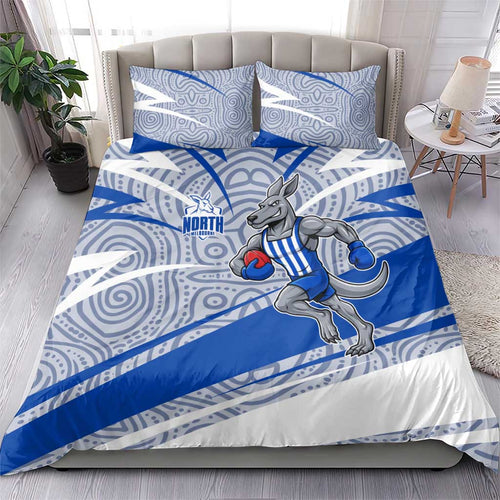 North Melbourne Kangaroos Australian Football Bedding Set Kangaroo Mascot Design With Indigenous Pattern Art