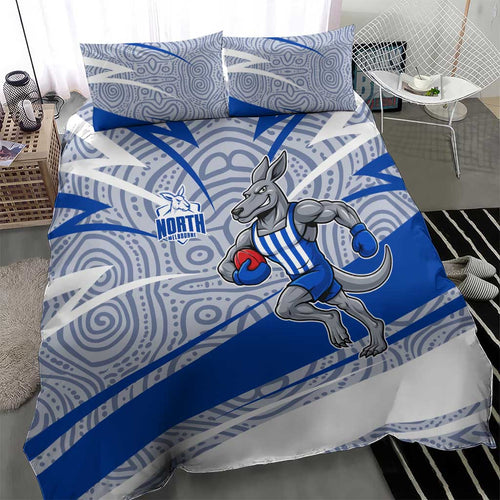 North Melbourne Kangaroos Australian Football Bedding Set Kangaroo Mascot Design With Indigenous Pattern Art