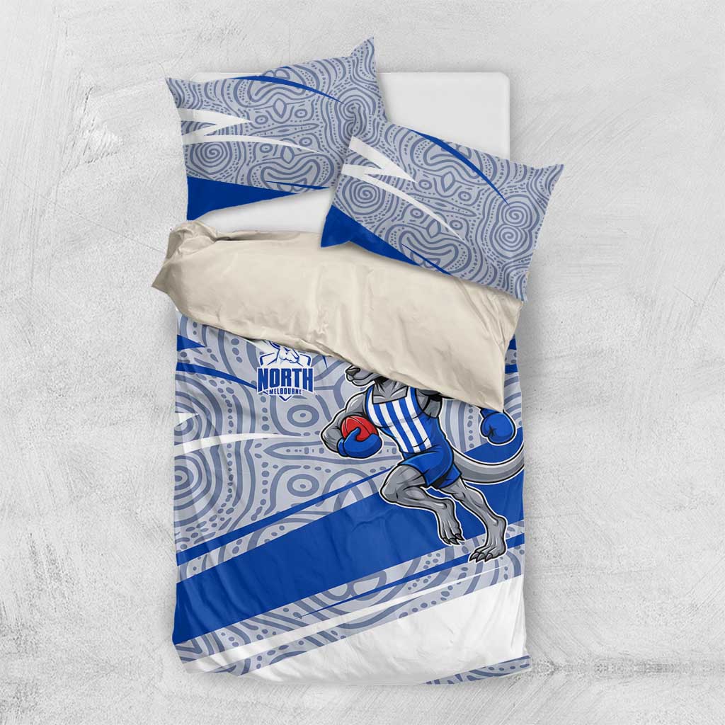 North Melbourne Kangaroos Australian Football Bedding Set Kangaroo Mascot Design With Indigenous Pattern Art