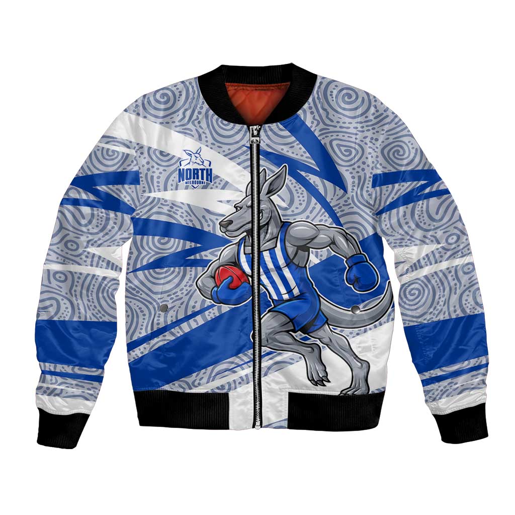North Melbourne Kangaroos Australian Football Bomber Jacket Kangaroo Mascot Design With Indigenous Pattern Art