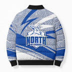 North Melbourne Kangaroos Australian Football Bomber Puffer Jacket Kangaroo Mascot Design With Indigenous Pattern Art