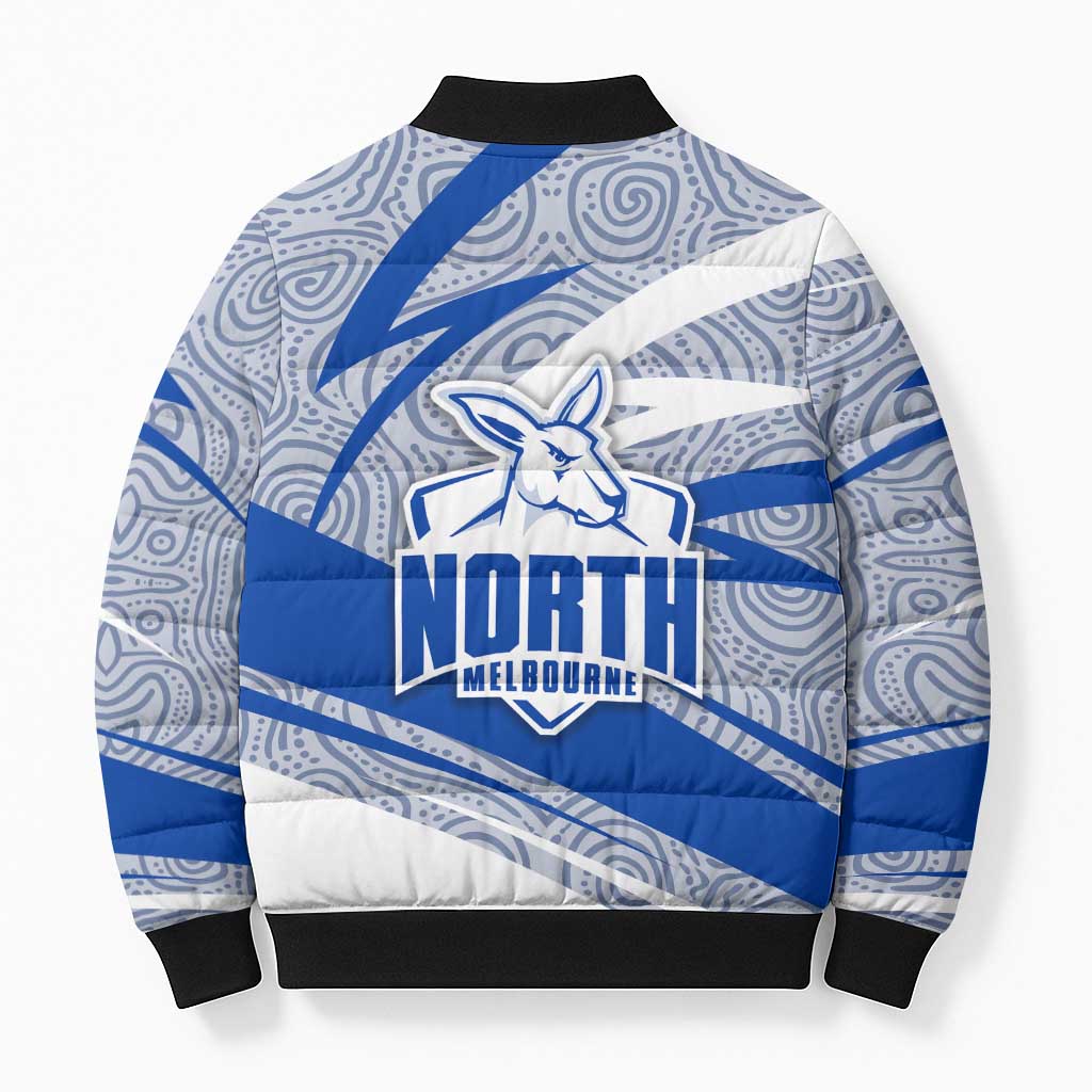 North Melbourne Kangaroos Australian Football Bomber Puffer Jacket Kangaroo Mascot Design With Indigenous Pattern Art