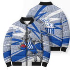 North Melbourne Kangaroos Australian Football Bomber Puffer Jacket Kangaroo Mascot Design With Indigenous Pattern Art