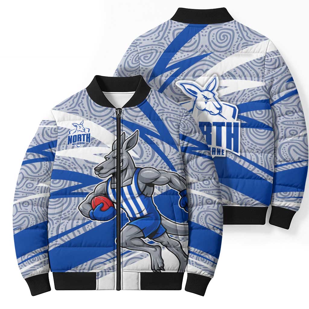 North Melbourne Kangaroos Australian Football Bomber Puffer Jacket Kangaroo Mascot Design With Indigenous Pattern Art