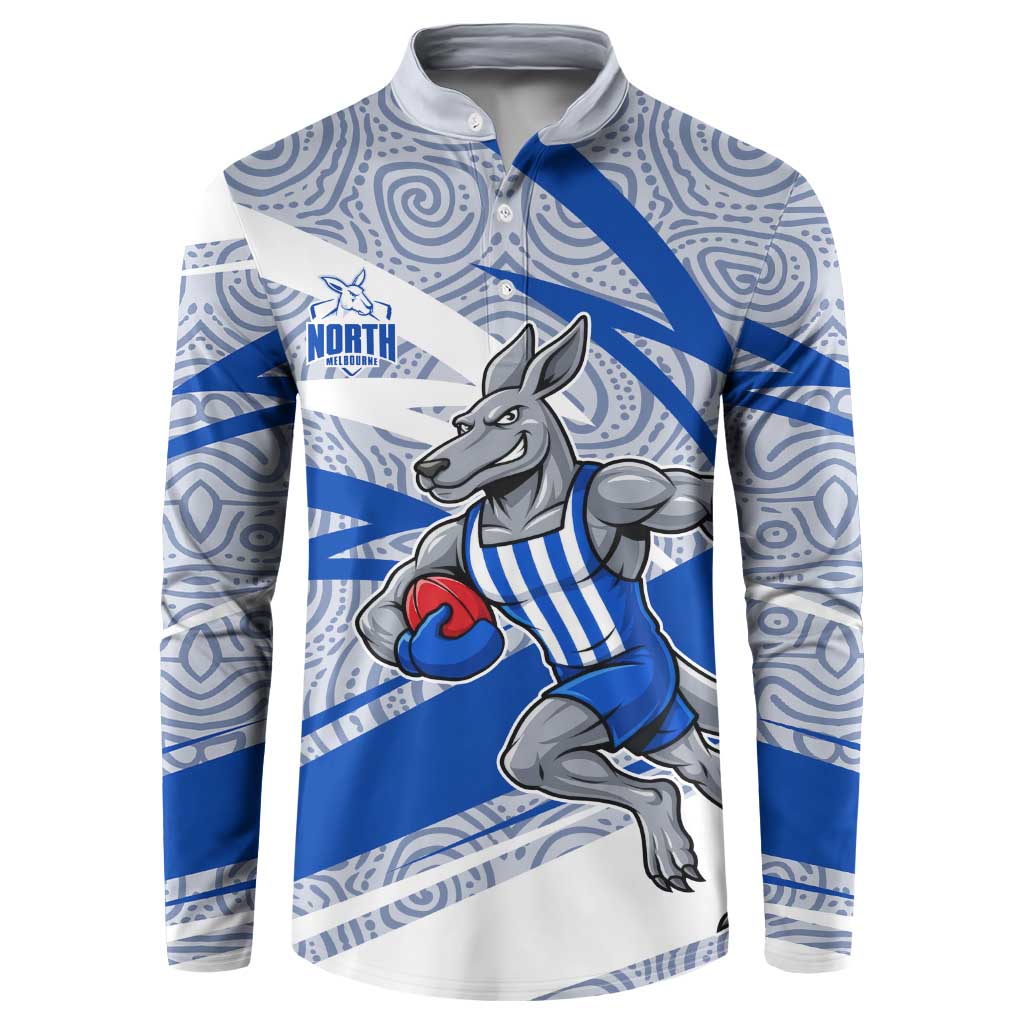North Melbourne Kangaroos Australian Football Button Sweatshirt Kangaroo Mascot Design With Indigenous Pattern Art