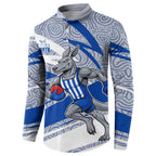 North Melbourne Kangaroos Australian Football Button Sweatshirt Kangaroo Mascot Design With Indigenous Pattern Art