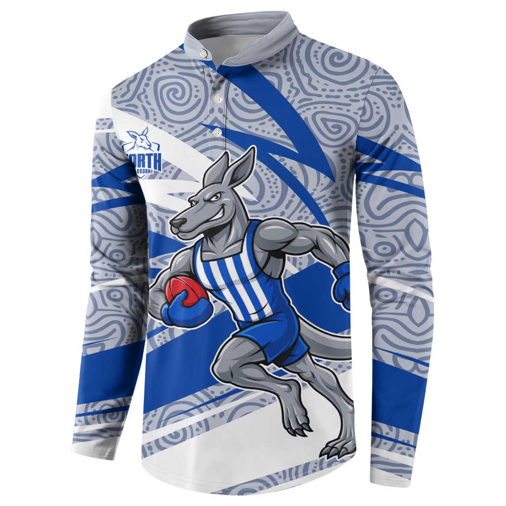 North Melbourne Kangaroos Australian Football Button Sweatshirt Kangaroo Mascot Design With Indigenous Pattern Art