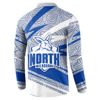 North Melbourne Kangaroos Australian Football Button Sweatshirt Kangaroo Mascot Design With Indigenous Pattern Art