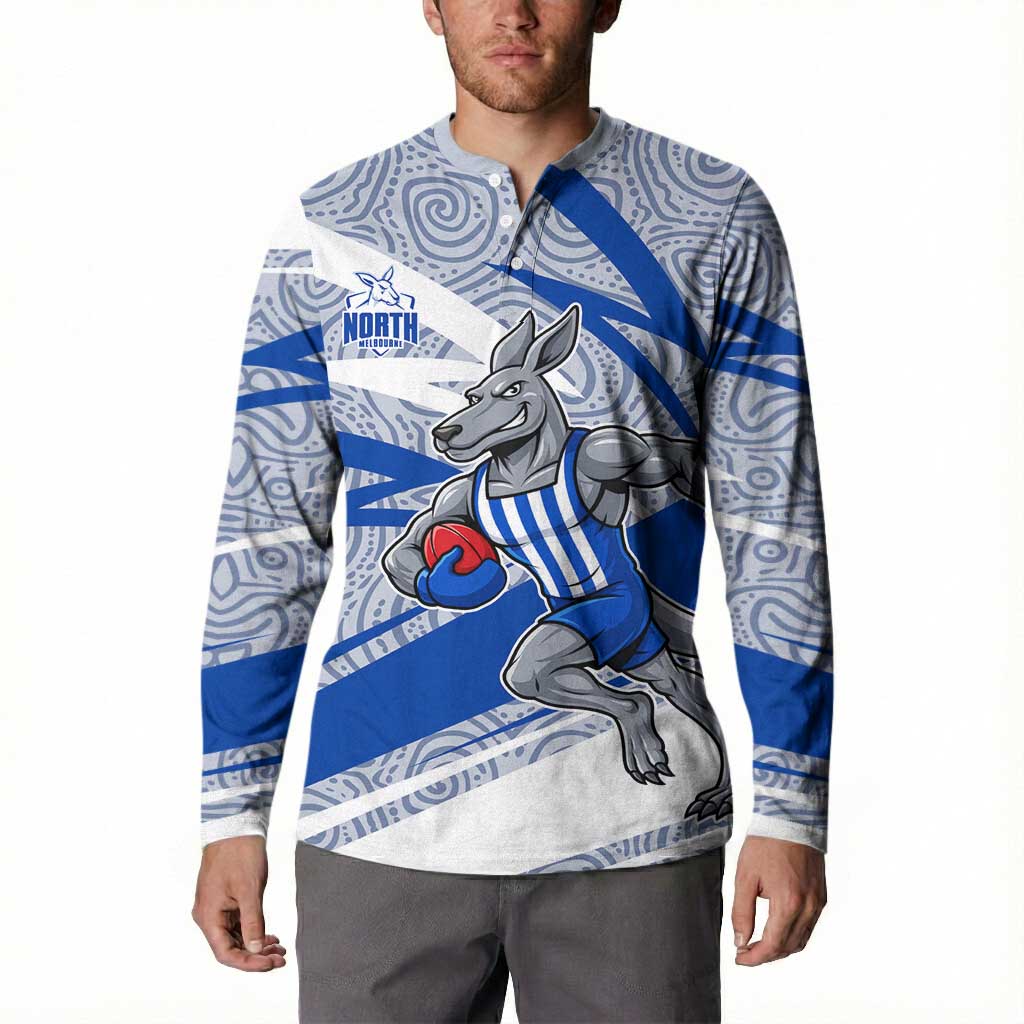 North Melbourne Kangaroos Australian Football Button Sweatshirt Kangaroo Mascot Design With Indigenous Pattern Art