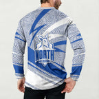 North Melbourne Kangaroos Australian Football Button Sweatshirt Kangaroo Mascot Design With Indigenous Pattern Art