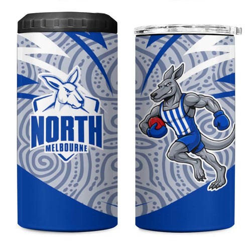 North Melbourne Kangaroos Australian Football 4 in 1 Can Cooler Tumbler Kangaroo Mascot Design With Indigenous Pattern Art