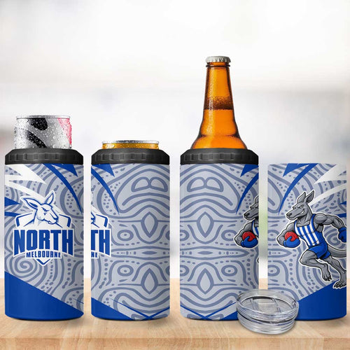 North Melbourne Kangaroos Australian Football 4 in 1 Can Cooler Tumbler Kangaroo Mascot Design With Indigenous Pattern Art