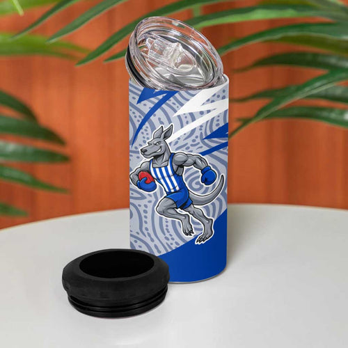 North Melbourne Kangaroos Australian Football 4 in 1 Can Cooler Tumbler Kangaroo Mascot Design With Indigenous Pattern Art