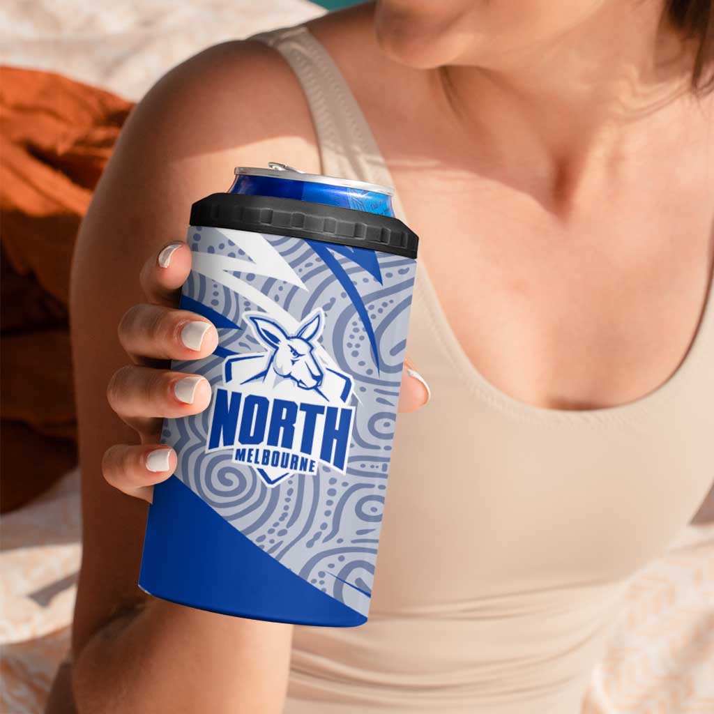 North Melbourne Kangaroos Australian Football 4 in 1 Can Cooler Tumbler Kangaroo Mascot Design With Indigenous Pattern Art