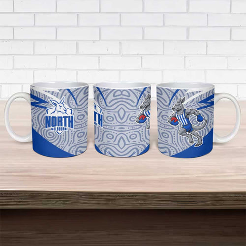 North Melbourne Kangaroos Australian Football Ceramic Mug Kangaroo Mascot Design With Indigenous Pattern Art