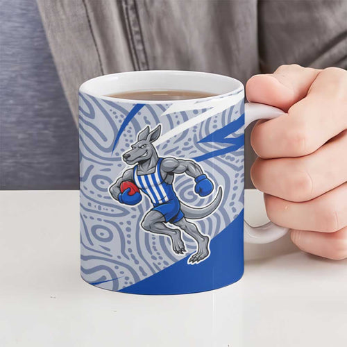 North Melbourne Kangaroos Australian Football Ceramic Mug Kangaroo Mascot Design With Indigenous Pattern Art