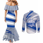 North Melbourne Kangaroos Australian Football Couples Matching Mermaid Dress and Long Sleeve Button Shirt Kangaroo Mascot Design With Indigenous Pattern Art