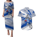North Melbourne Kangaroos Australian Football Couples Matching Puletasi and Hawaiian Shirt Kangaroo Mascot Design With Indigenous Pattern Art