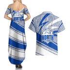 North Melbourne Kangaroos Australian Football Couples Matching Summer Maxi Dress and Hawaiian Shirt Kangaroo Mascot Design With Indigenous Pattern Art