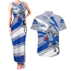 North Melbourne Kangaroos Australian Football Couples Matching Tank Maxi Dress and Hawaiian Shirt Kangaroo Mascot Design With Indigenous Pattern Art