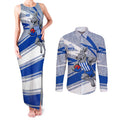 North Melbourne Kangaroos Australian Football Couples Matching Tank Maxi Dress and Long Sleeve Button Shirt Kangaroo Mascot Design With Indigenous Pattern Art