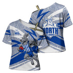 North Melbourne Kangaroos Australian Football Cross Shoulder Shirt Kangaroo Mascot Design With Indigenous Pattern Art
