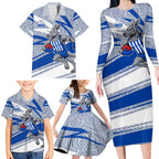 North Melbourne Kangaroos Australian Football Family Matching Long Sleeve Bodycon Dress and Hawaiian Shirt Kangaroo Mascot Design With Indigenous Pattern Art