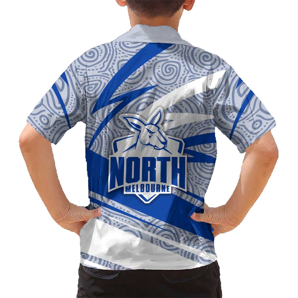 North Melbourne Kangaroos Australian Football Family Matching Long Sleeve Bodycon Dress and Hawaiian Shirt Kangaroo Mascot Design With Indigenous Pattern Art