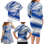 North Melbourne Kangaroos Australian Football Family Matching Long Sleeve Bodycon Dress and Hawaiian Shirt Kangaroo Mascot Design With Indigenous Pattern Art