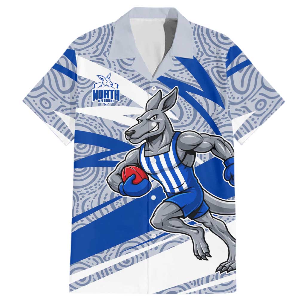 North Melbourne Kangaroos Australian Football Family Matching Long Sleeve Bodycon Dress and Hawaiian Shirt Kangaroo Mascot Design With Indigenous Pattern Art
