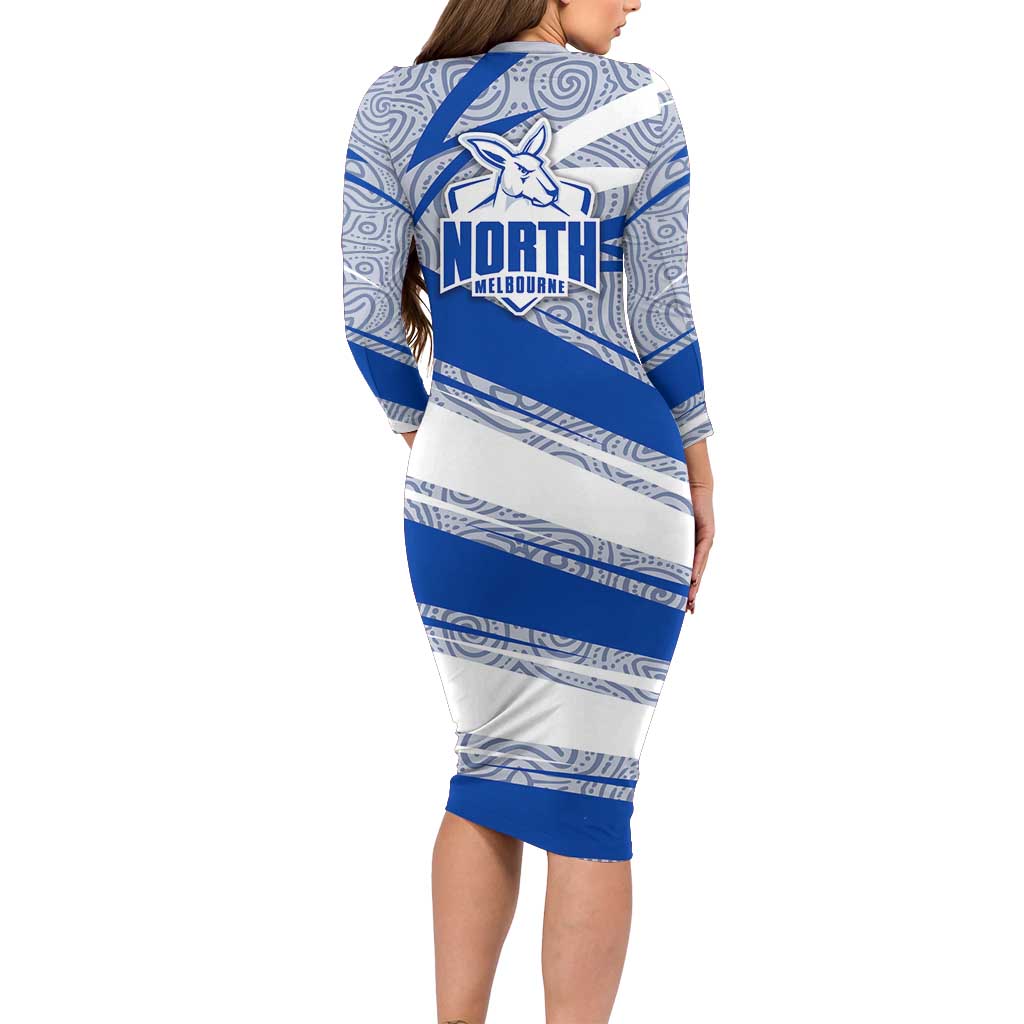 North Melbourne Kangaroos Australian Football Family Matching Long Sleeve Bodycon Dress and Hawaiian Shirt Kangaroo Mascot Design With Indigenous Pattern Art