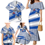 North Melbourne Kangaroos Australian Football Family Matching Mermaid Dress and Hawaiian Shirt Kangaroo Mascot Design With Indigenous Pattern Art