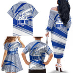 North Melbourne Kangaroos Australian Football Family Matching Off The Shoulder Long Sleeve Dress and Hawaiian Shirt Kangaroo Mascot Design With Indigenous Pattern Art
