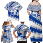 North Melbourne Kangaroos Australian Football Family Matching Off Shoulder Maxi Dress and Hawaiian Shirt Kangaroo Mascot Design With Indigenous Pattern Art