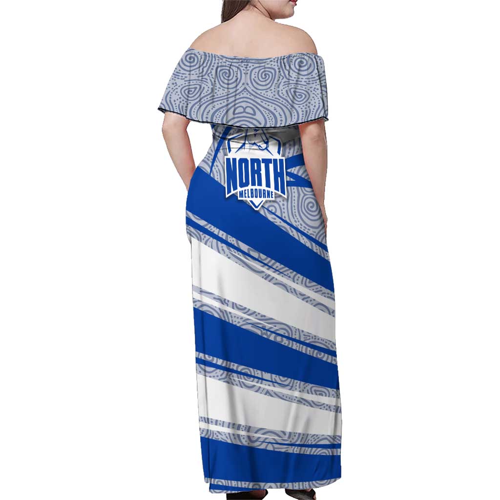 North Melbourne Kangaroos Australian Football Family Matching Off Shoulder Maxi Dress and Hawaiian Shirt Kangaroo Mascot Design With Indigenous Pattern Art